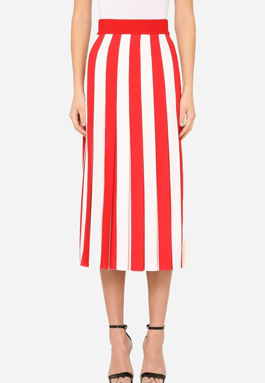 Skirts * | Dolce & Gabbana Pleated Stripe Cady Midi Skirt Red