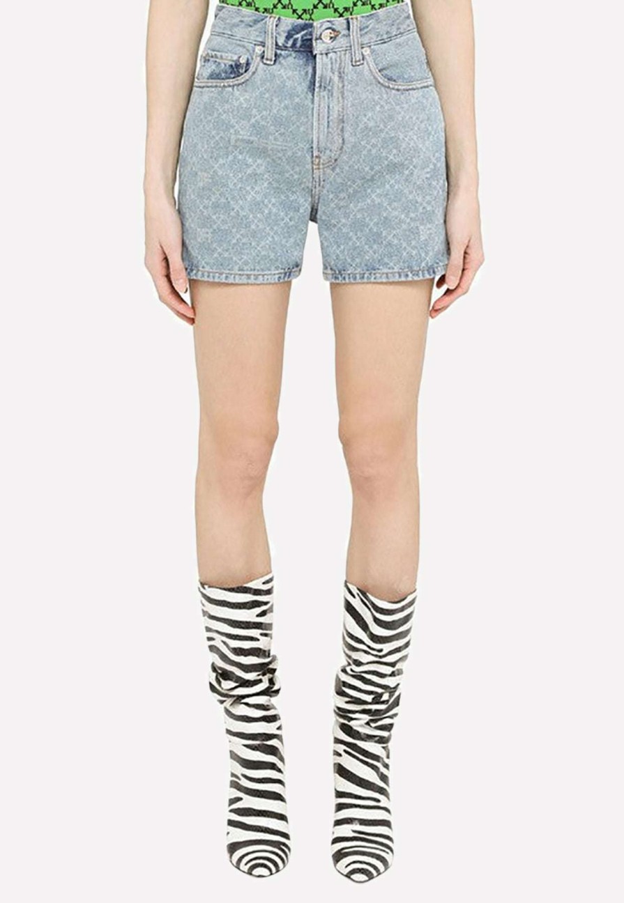 Shorts * | Off-White Arrows-Pattern Denim Shorts Blue