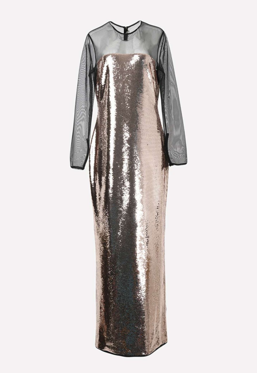 Dresses * | Tom Ford Sequin Embellished Mesh Gown Gold