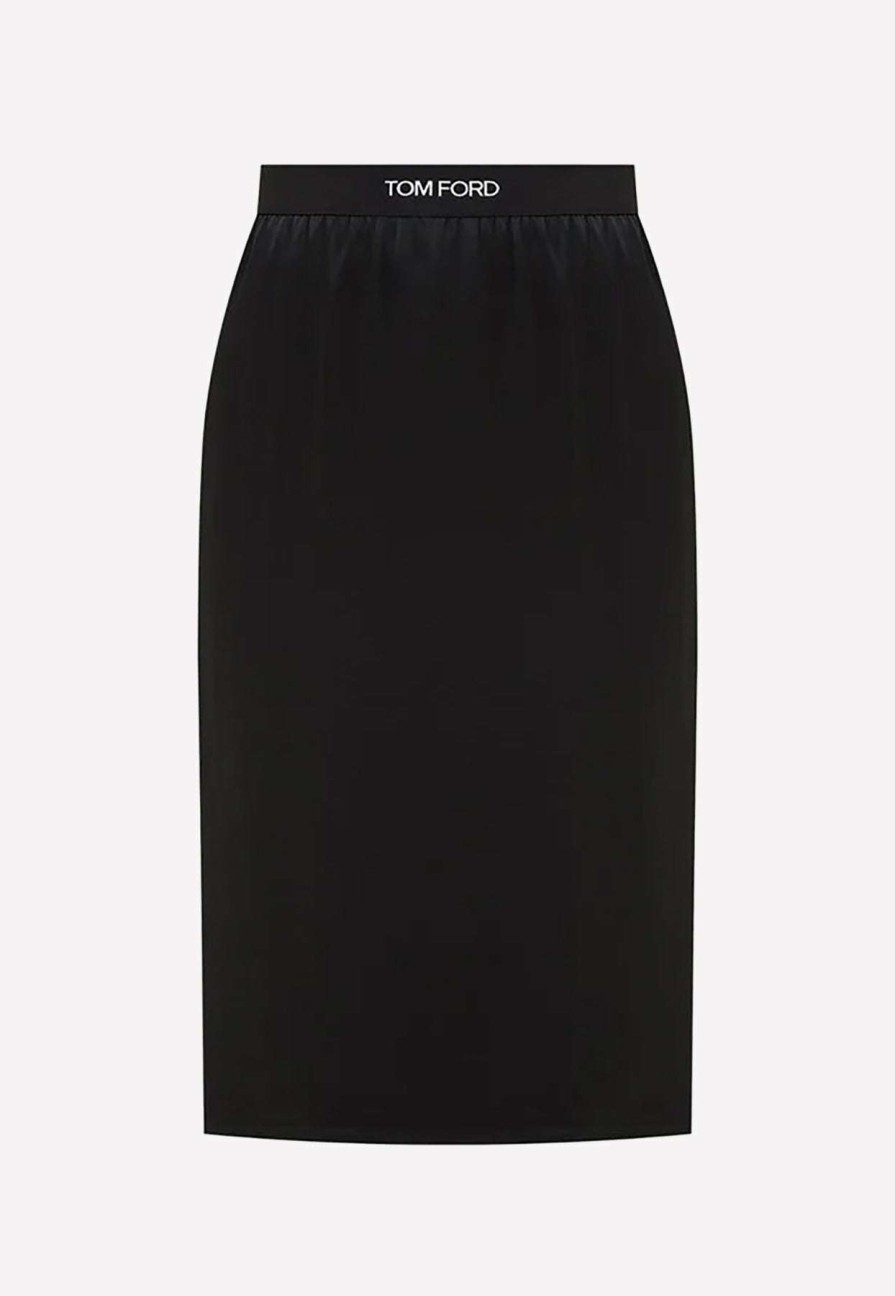 Skirts * | Tom Ford Logo Waist Double Face Midi Skirt Black