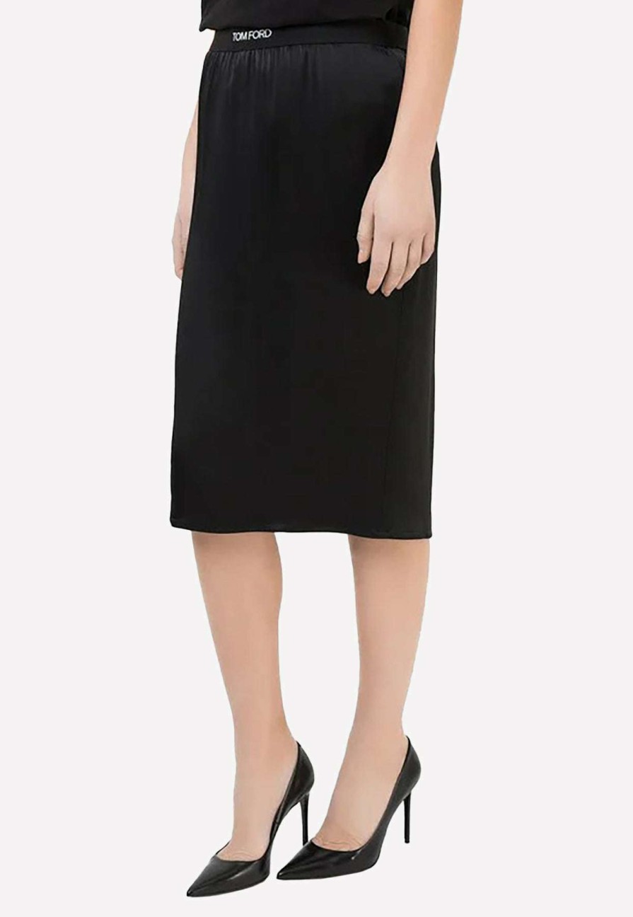 Skirts * | Tom Ford Logo Waist Double Face Midi Skirt Black