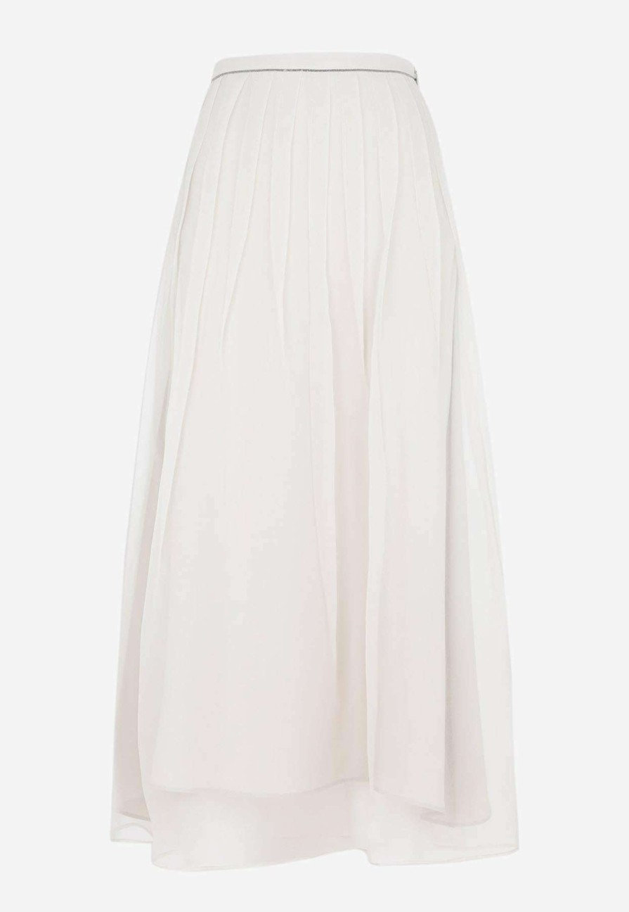 Skirts * | Brunello Cucinelli Tulle Midi Skirt In Silk White