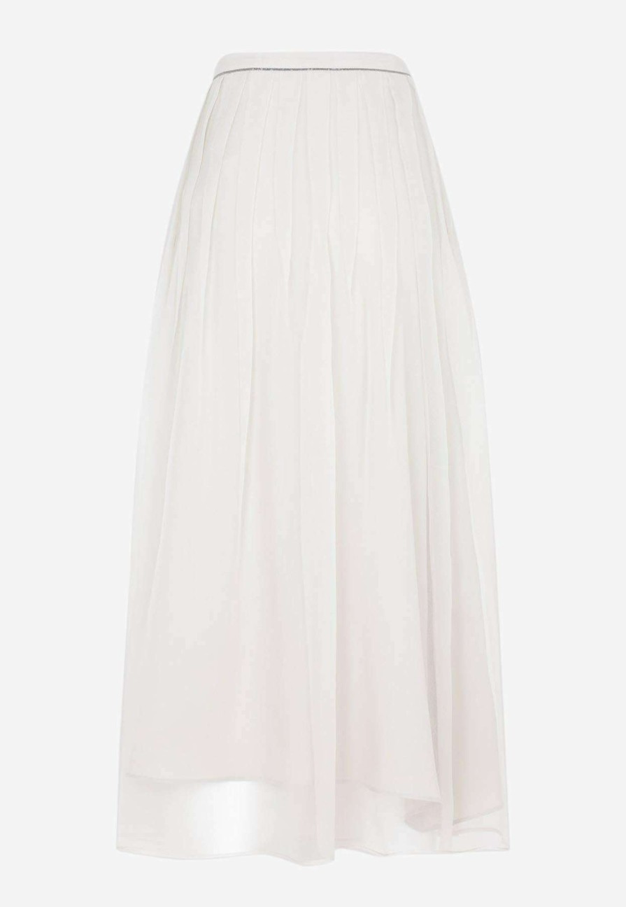 Skirts * | Brunello Cucinelli Tulle Midi Skirt In Silk White