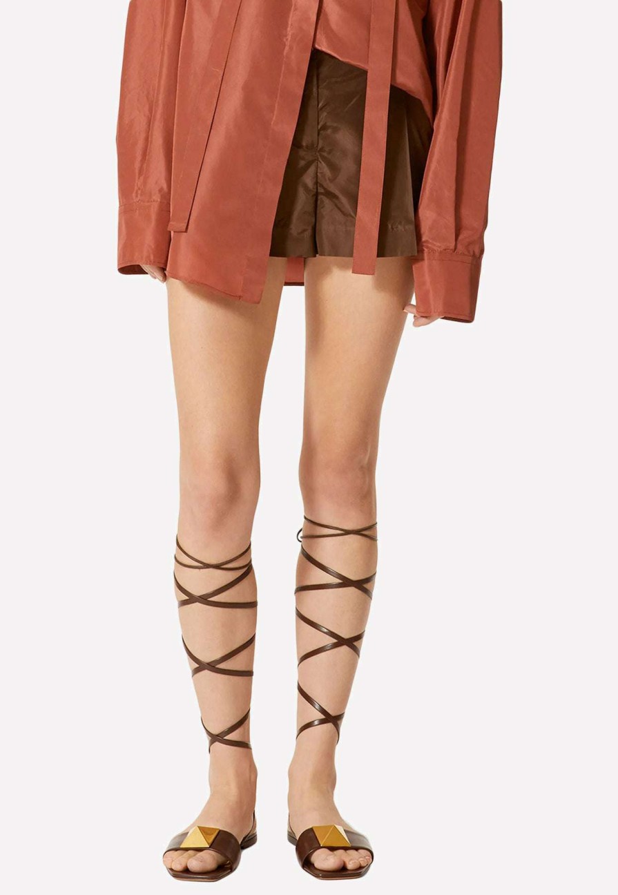 Shorts * | Valentino Washed Taffeta High-Waist Shorts Brown