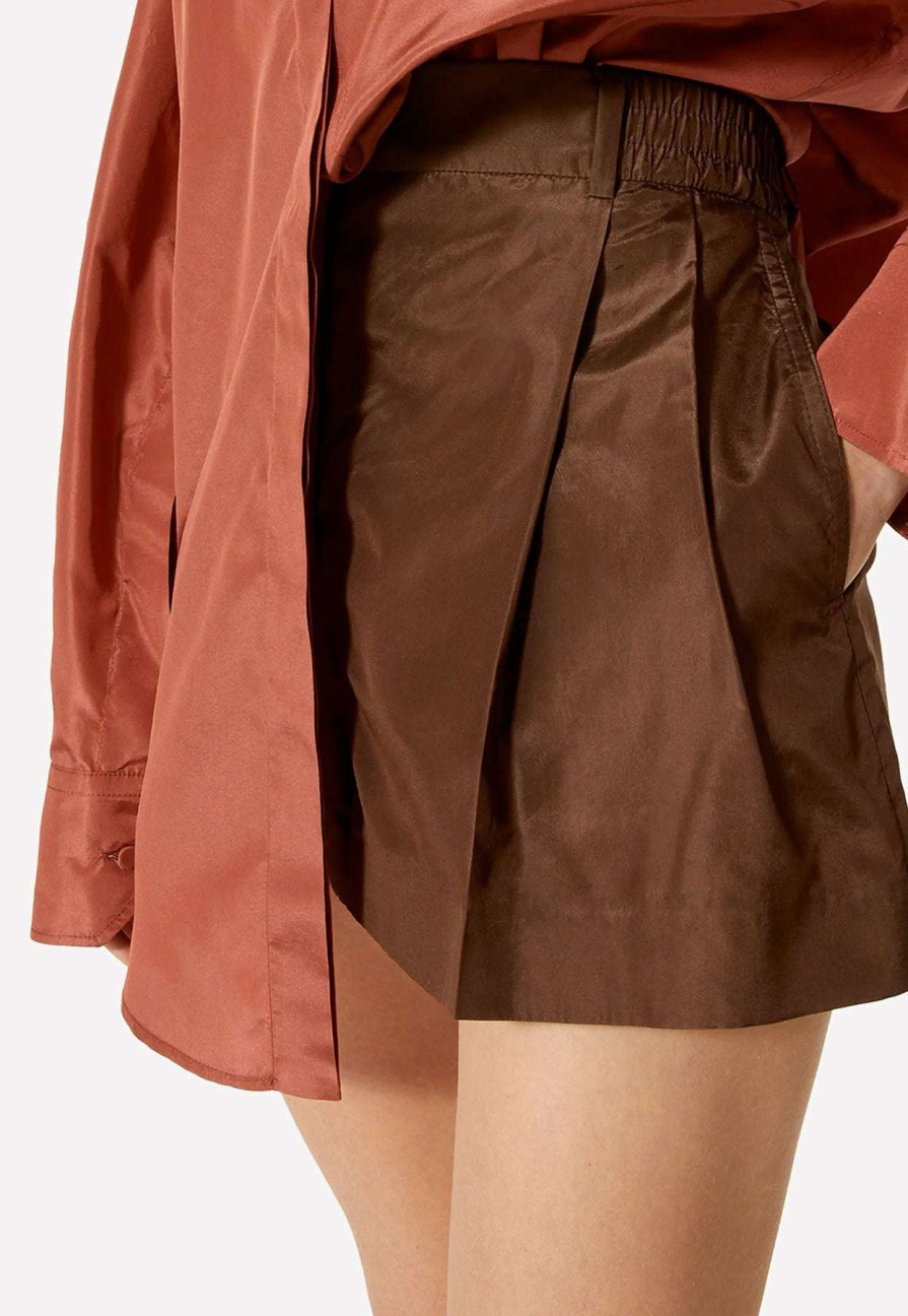 Shorts * | Valentino Washed Taffeta High-Waist Shorts Brown