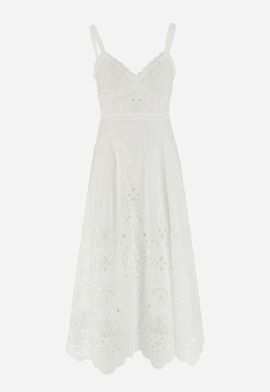 Dresses * | Dolce & Gabbana V-Neck Embroidered Midi Dress White