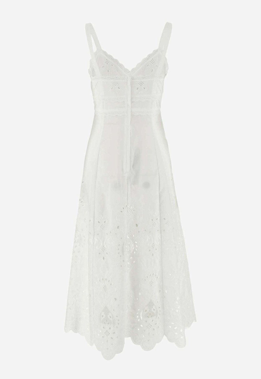 Dresses * | Dolce & Gabbana V-Neck Embroidered Midi Dress White