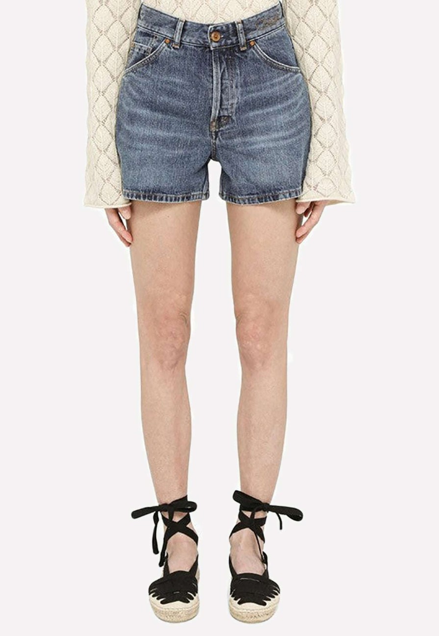 Shorts * | Chloe Washed-Out Denim Shorts Blue