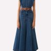 Dresses * | Chloe Flared Maxi Denim Dress Blue