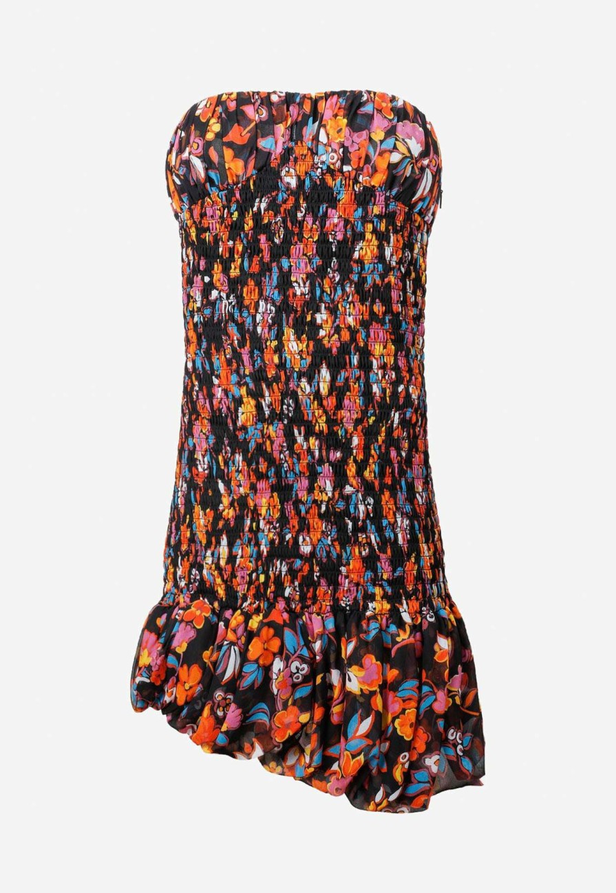 Dresses * | Saint Laurent Strapless Floral Print Dress In Silk Multicolor