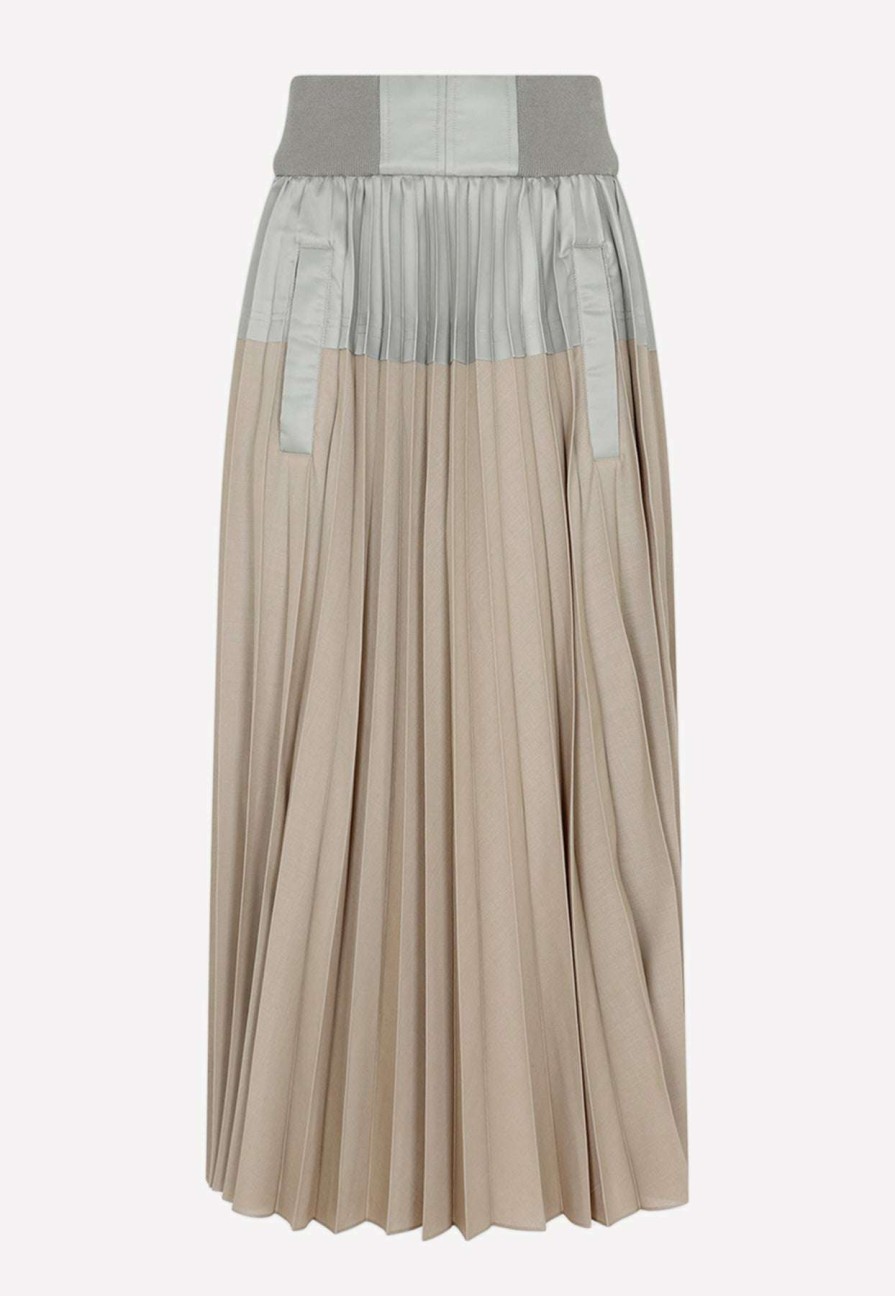 Skirts * | Sacai Pleated Midi Skirt Beige