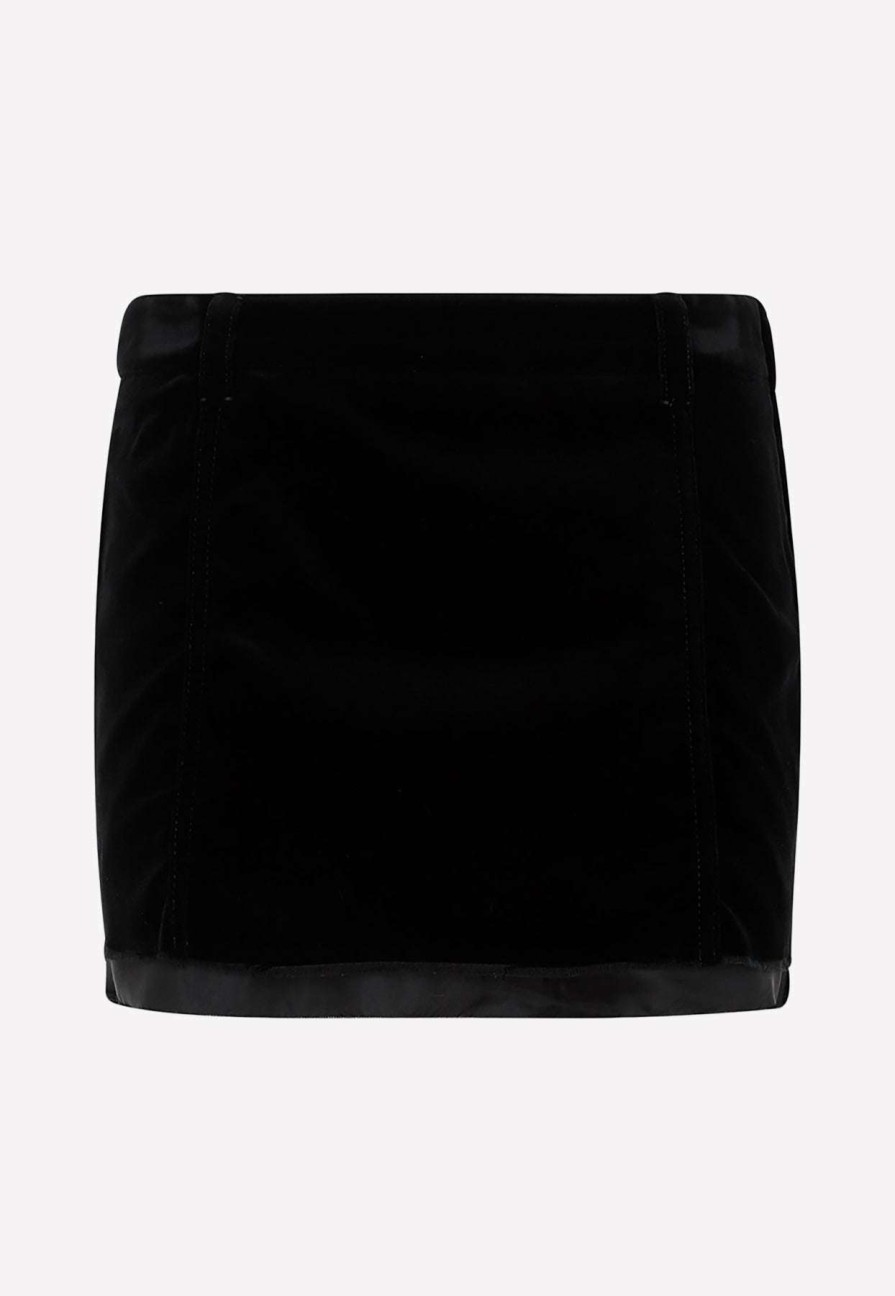 Skirts * | Miu Miu Velvet Logo Mini Skirt Black