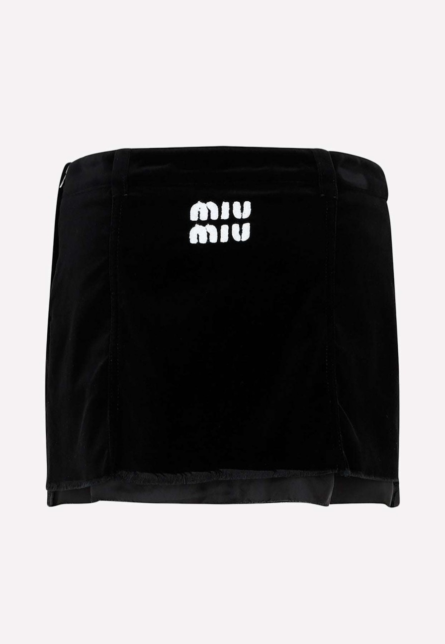 Skirts * | Miu Miu Velvet Logo Mini Skirt Black