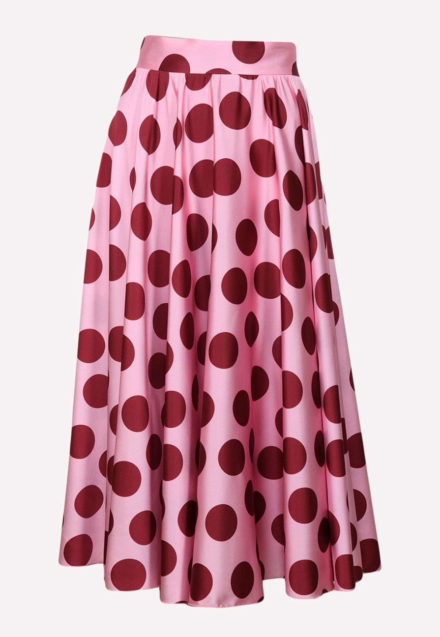 Skirts * | Dolce & Gabbana Polka Dot Pleated Midi Skirt Pink