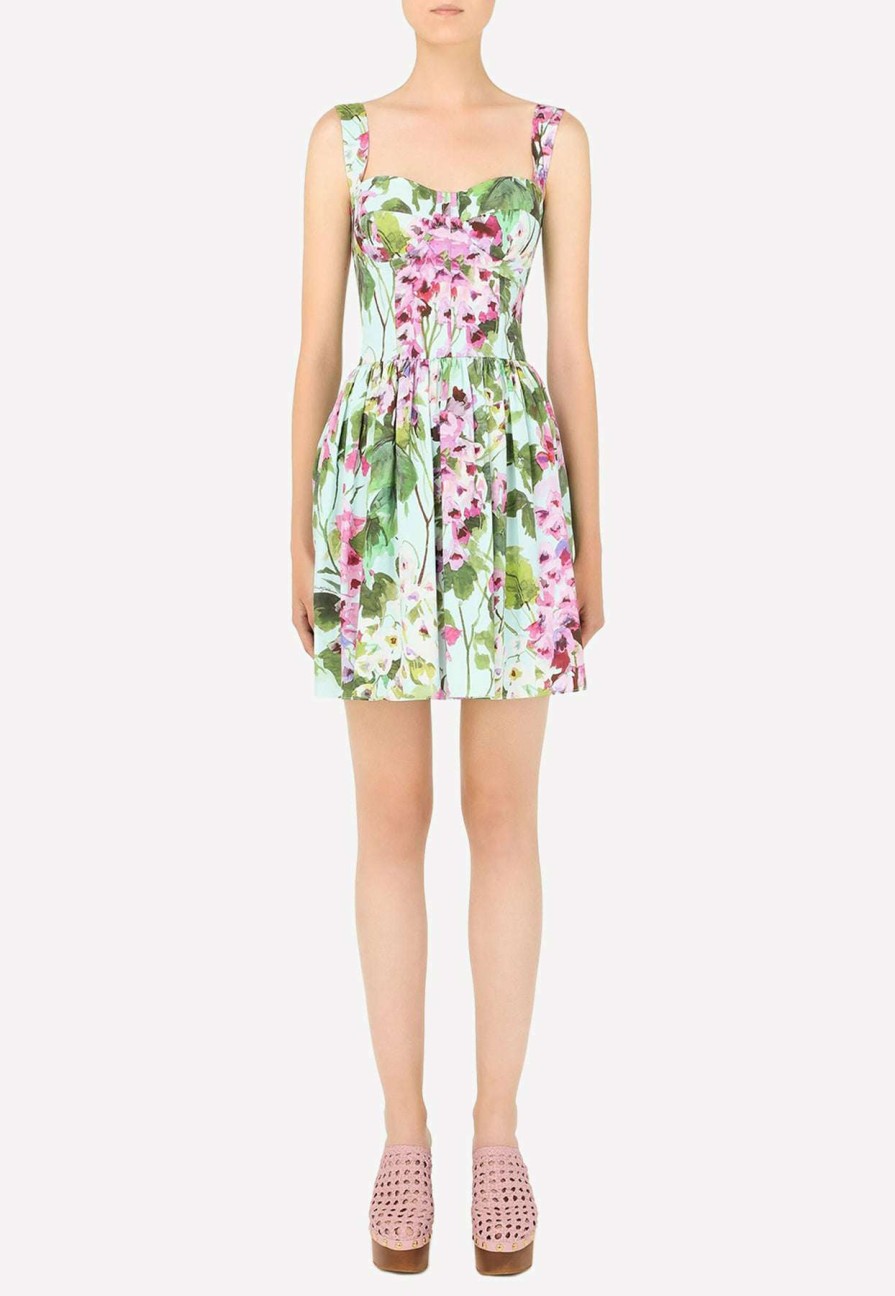 Dresses * | Dolce & Gabbana Bluebell-Print Poplin Corset Mini Dress Multicolor