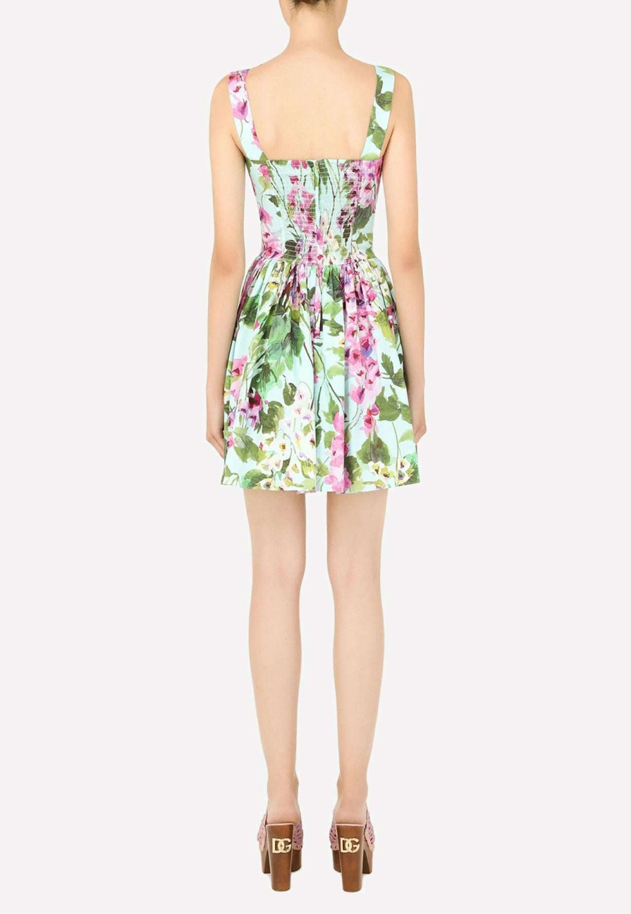 Dresses * | Dolce & Gabbana Bluebell-Print Poplin Corset Mini Dress Multicolor