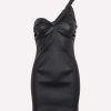 Evening * | The Mannei Saint Pierre One-Shoulder Mini Leather Dress Black