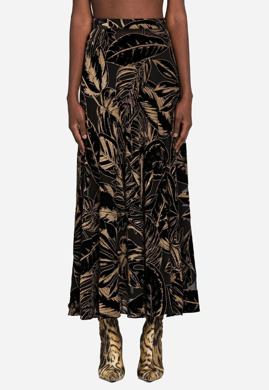 Skirts * | Roberto Cavalli Leaf Velvet Jacquard Midi Skirt Black