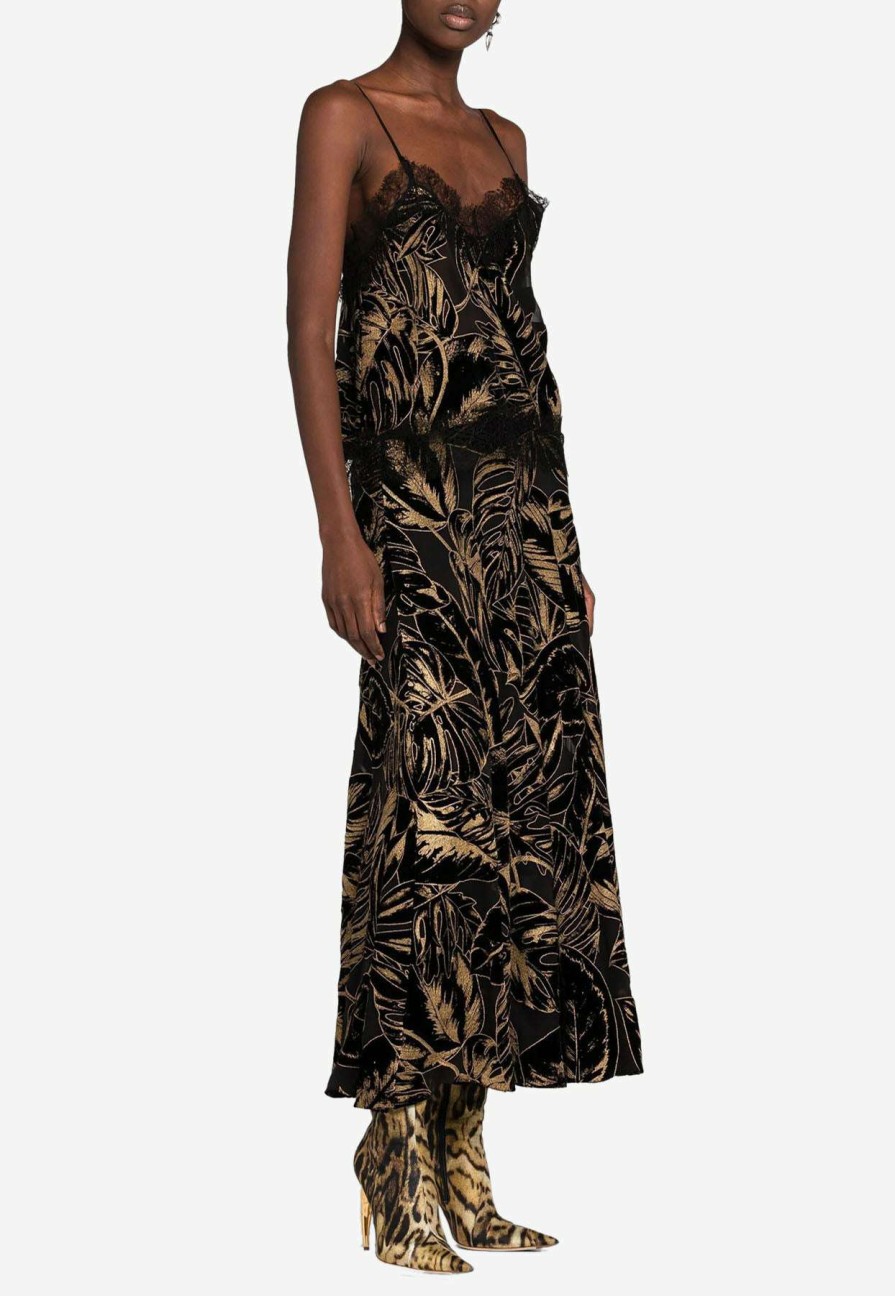 Skirts * | Roberto Cavalli Leaf Velvet Jacquard Midi Skirt Black