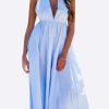 Dresses * | Les Canebiers Neptune Open Back Maxi Summer Dress Blue