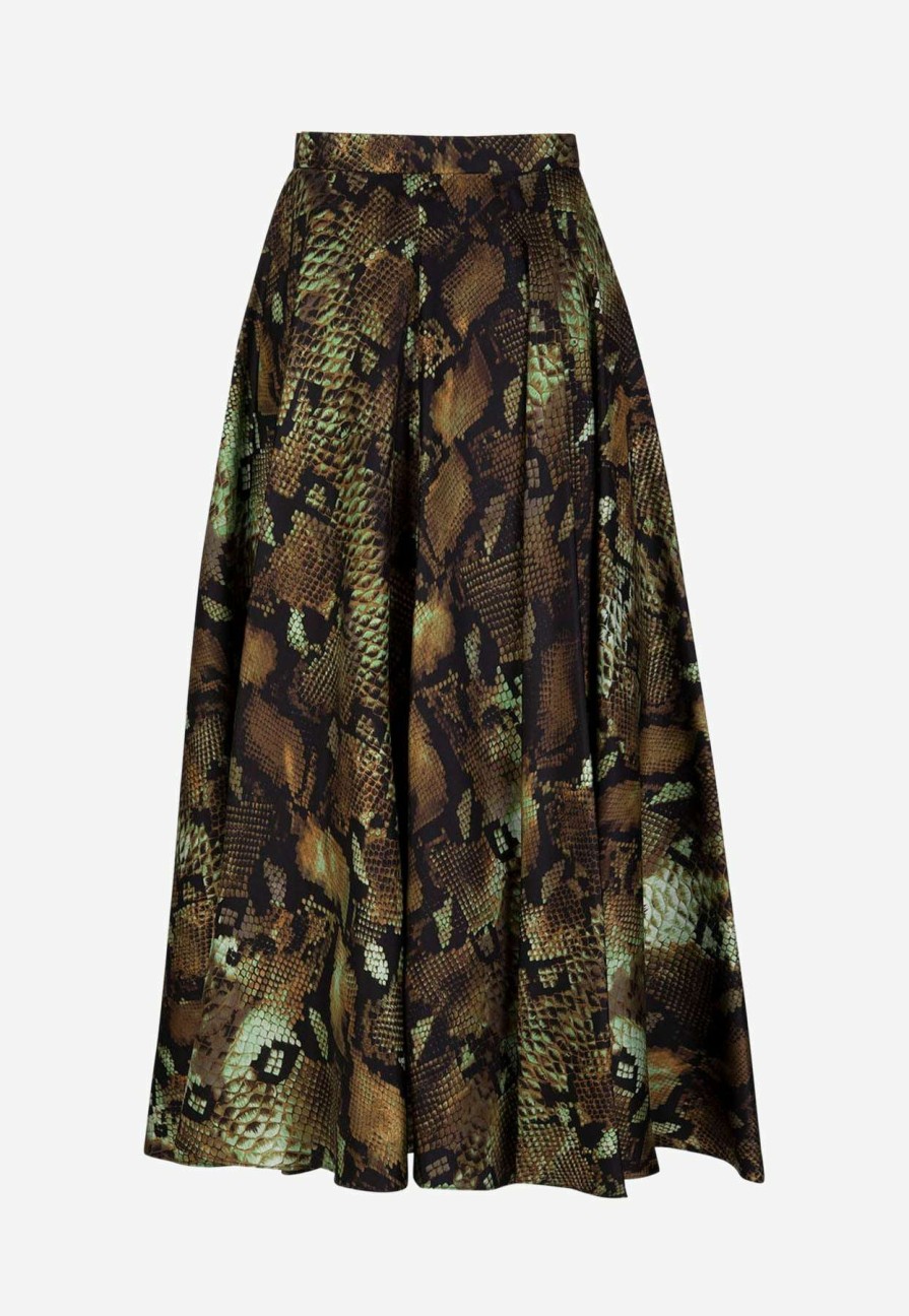 Skirts * | Roberto Cavalli Python Print Pleated Midi Skirt Multicolor