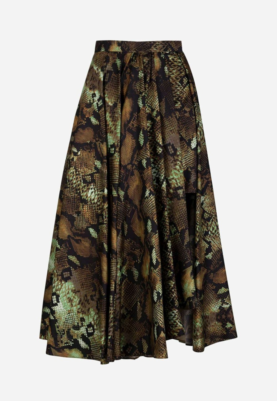 Skirts * | Roberto Cavalli Python Print Pleated Midi Skirt Multicolor