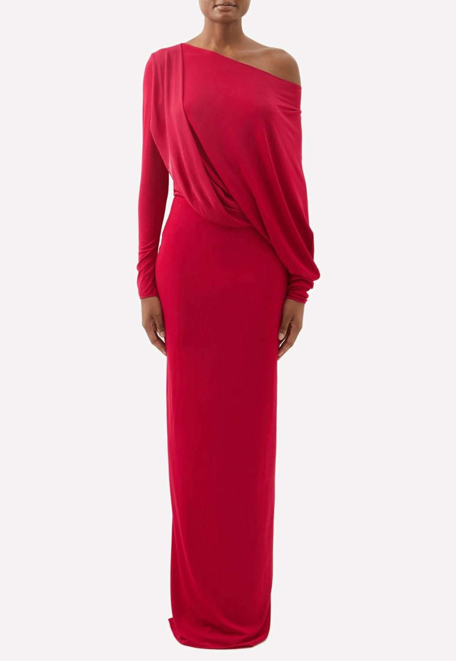 Dresses * | Tom Ford Off-Shoulder Draped Evening Gown Raspberry