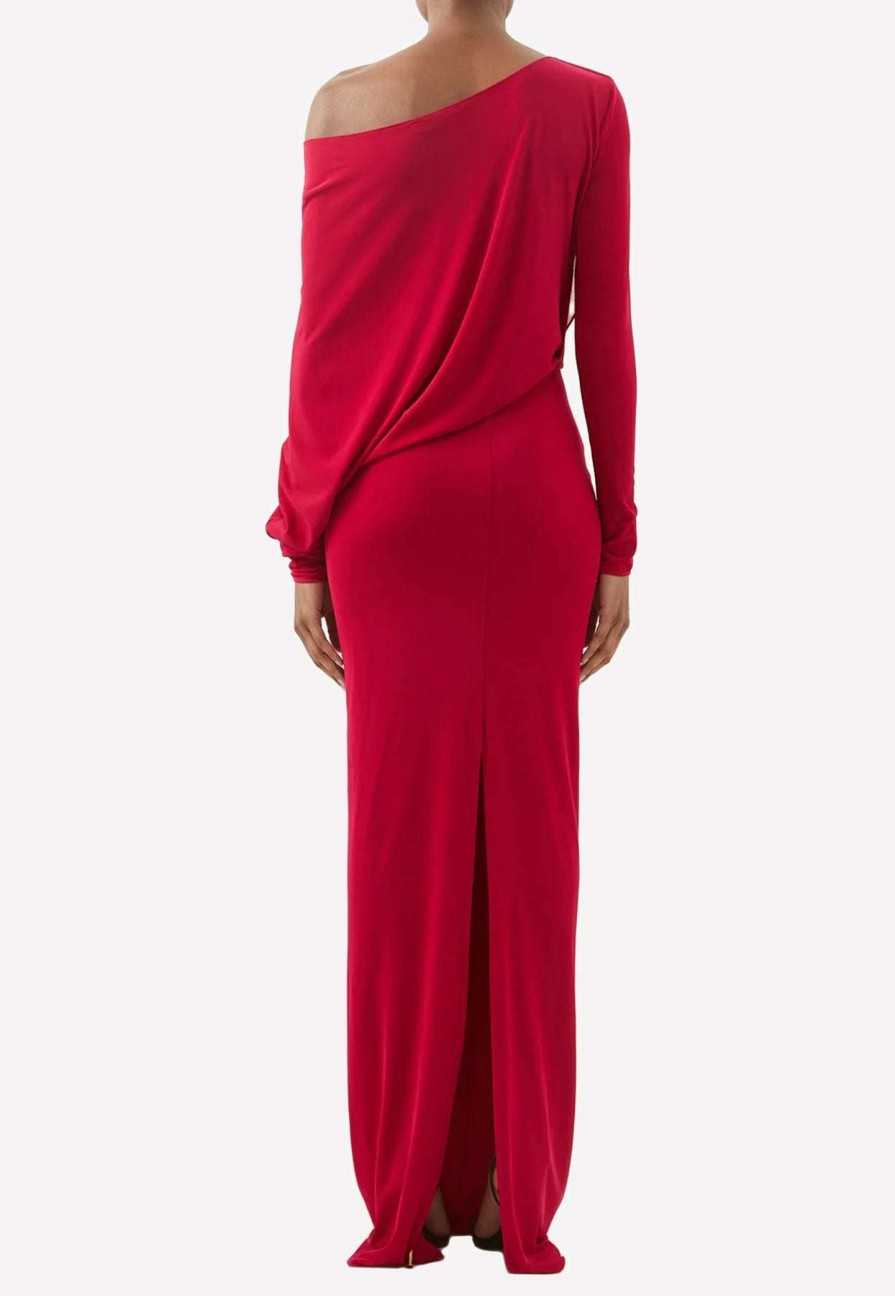 Dresses * | Tom Ford Off-Shoulder Draped Evening Gown Raspberry