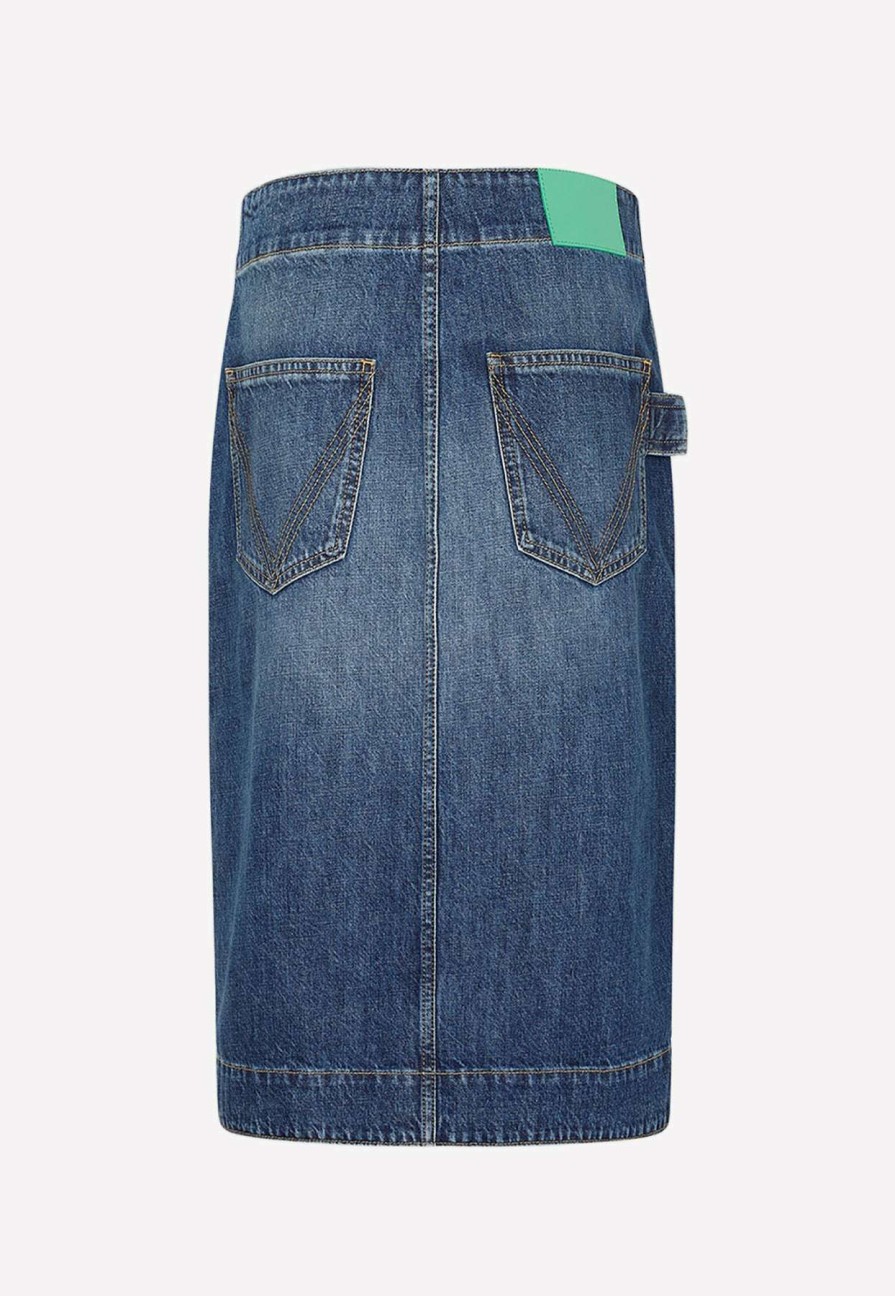 Skirts * | Bottega Veneta Knee-Length Buttoned Denim Skirt Blue