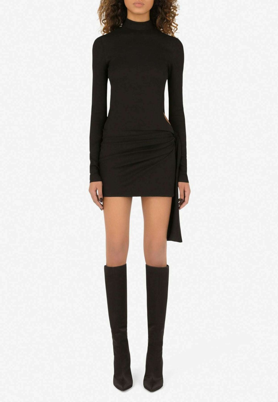 Evening * | Dolce & Gabbana Cady Mini Dress With Bow Tie Black