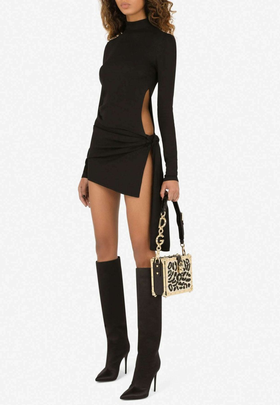 Evening * | Dolce & Gabbana Cady Mini Dress With Bow Tie Black