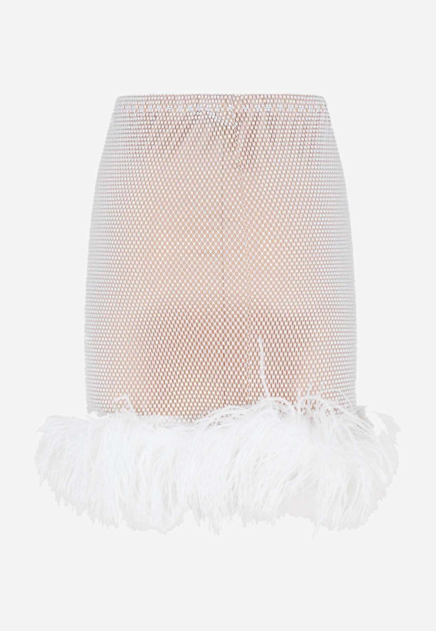 Skirts * | Santa Brands Crystal-Embellished Mini Feather Skirt White