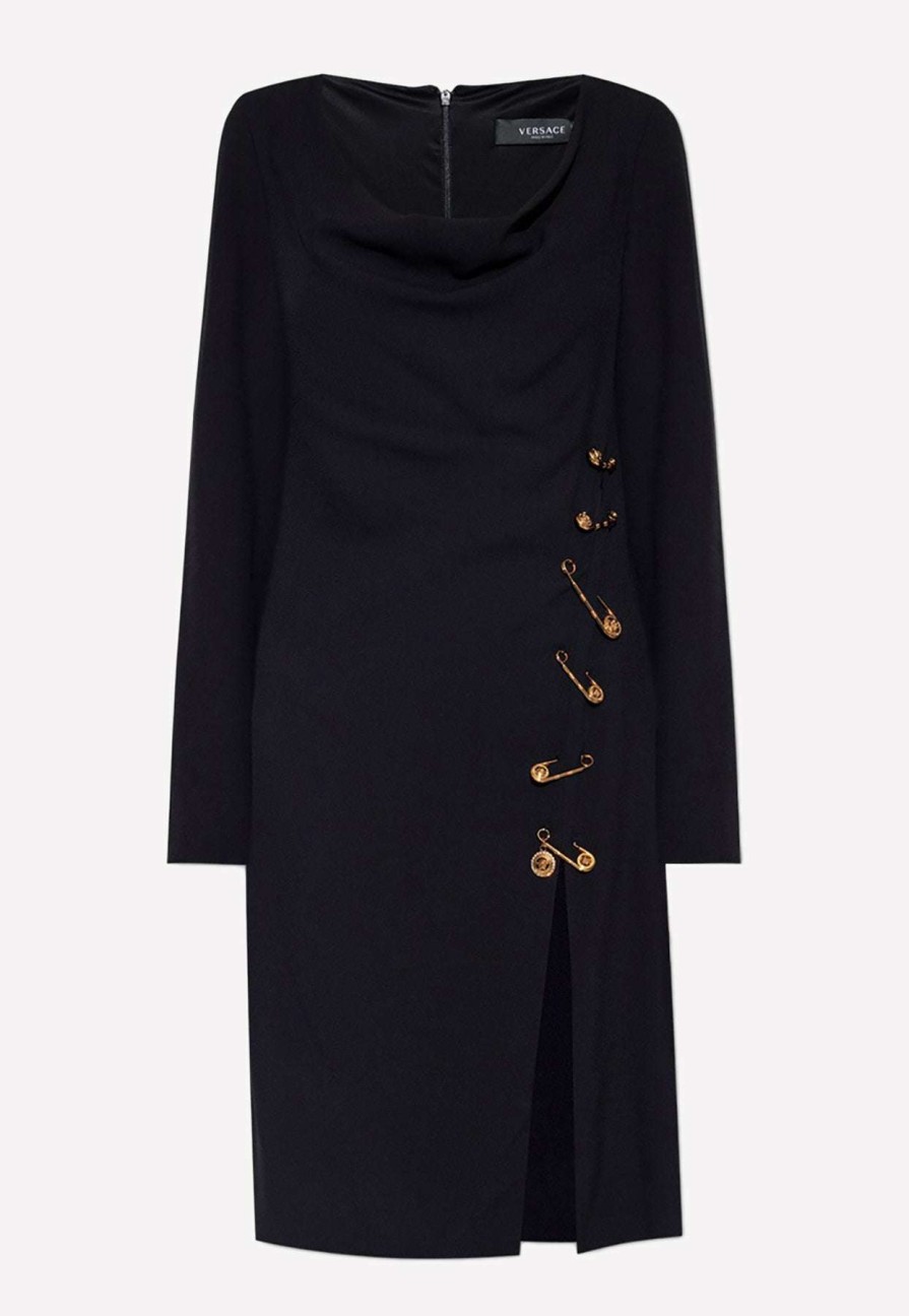 Evening * | Versace Safety-Pin Applique Dress With Front Slit Black