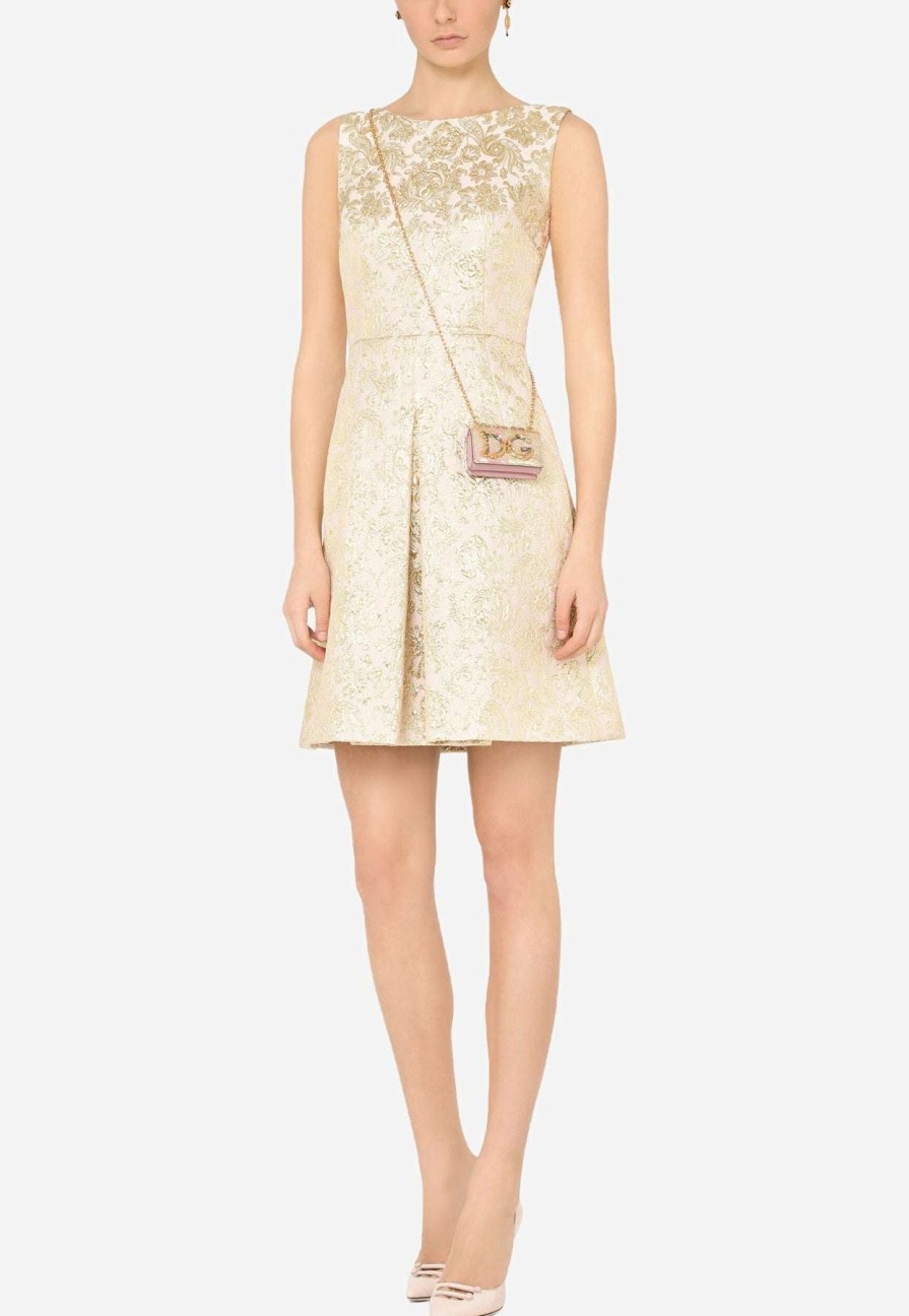 Evening * | Dolce & Gabbana Floral Lame Sleeveless Jacquard Dress Gold