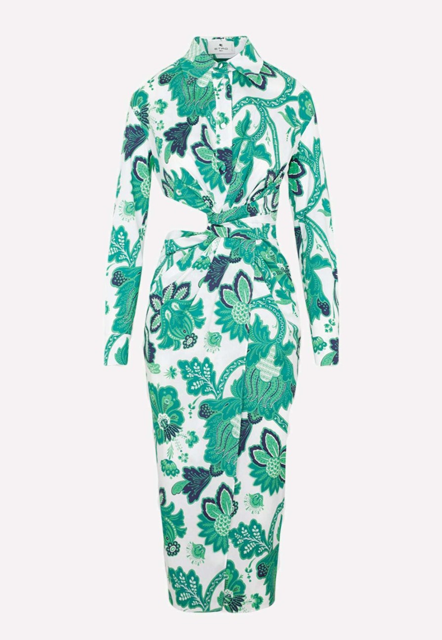 Dresses * | Etro Floral Print Midi Shirt Dress Green