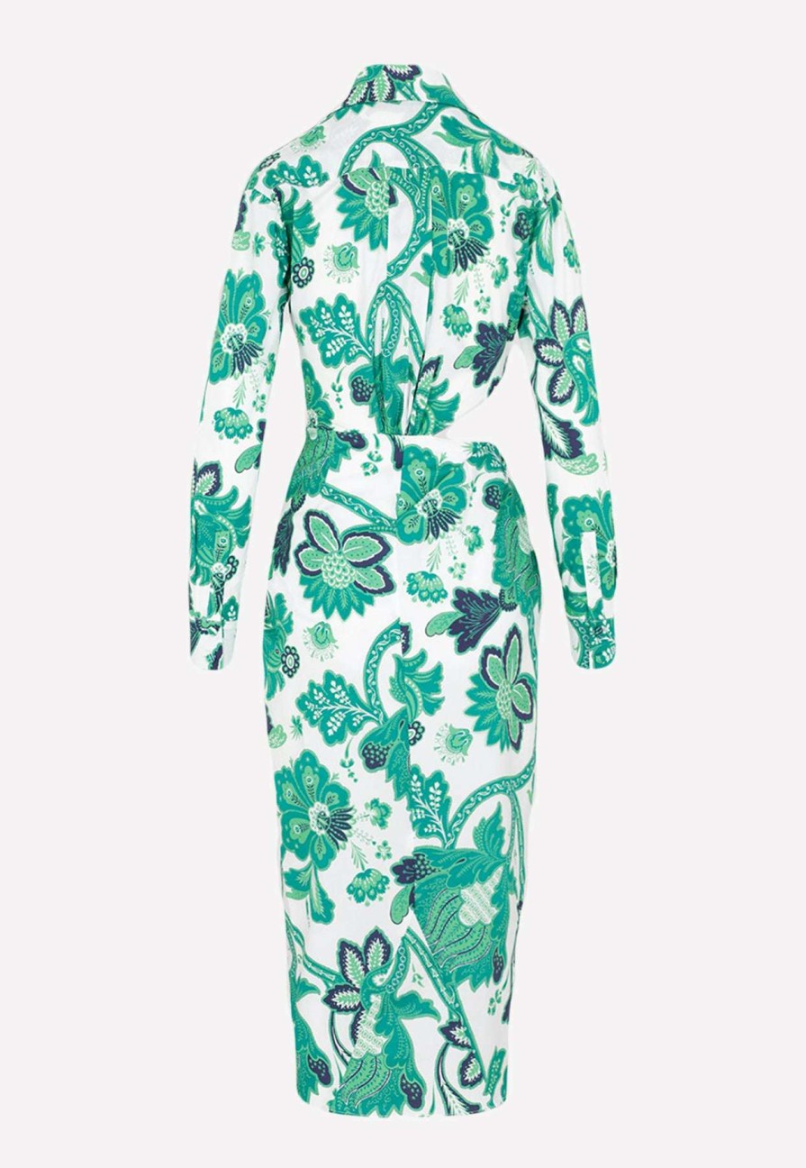 Dresses * | Etro Floral Print Midi Shirt Dress Green