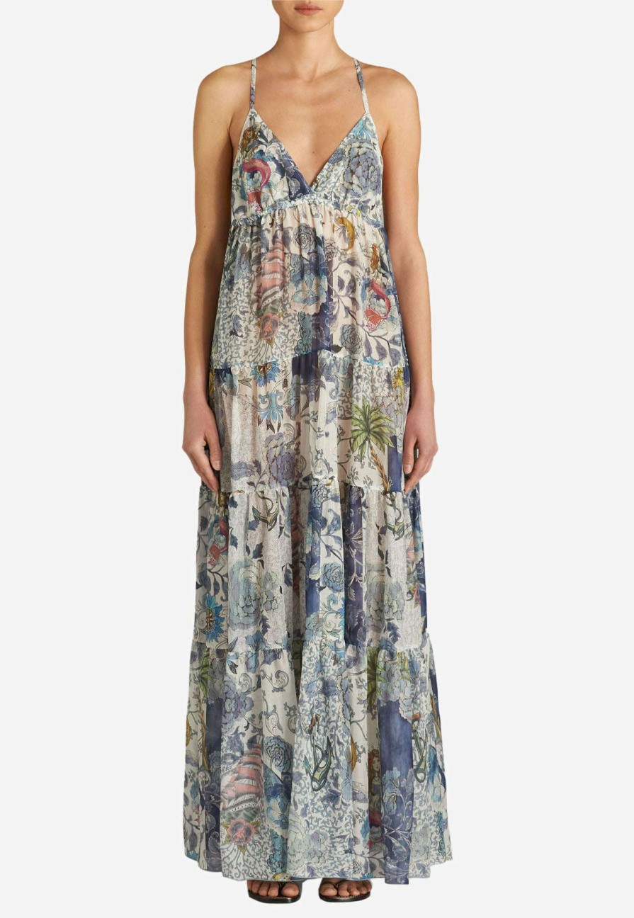 Dresses * | Etro Floral And Tattoo Print Maxi Dress Multicolor