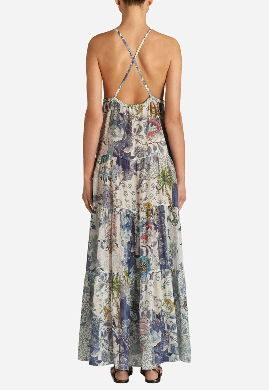 Dresses * | Etro Floral And Tattoo Print Maxi Dress Multicolor