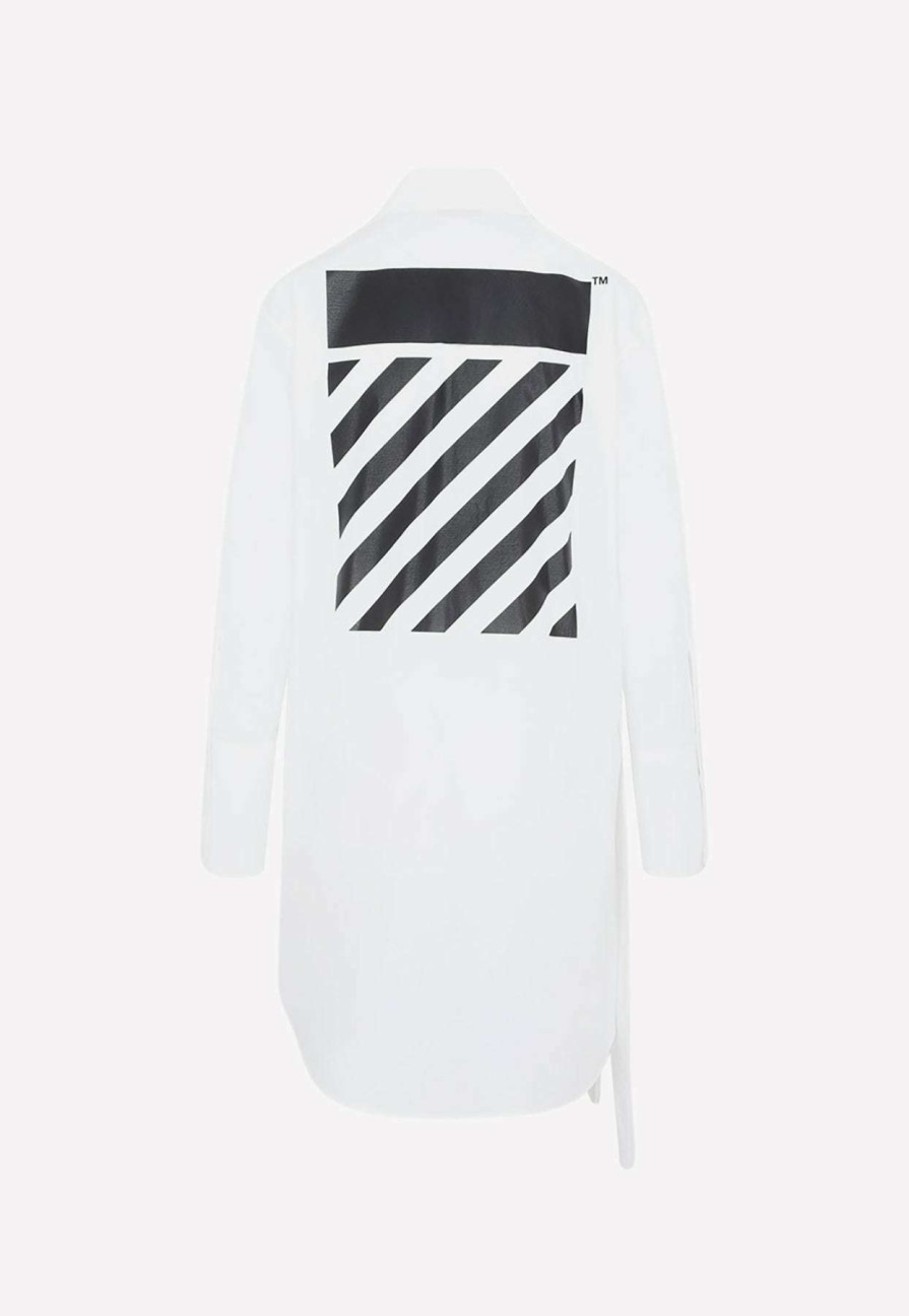 Dresses * | Off-White Asymmetric Diagonal Stripe Shirt Dress White