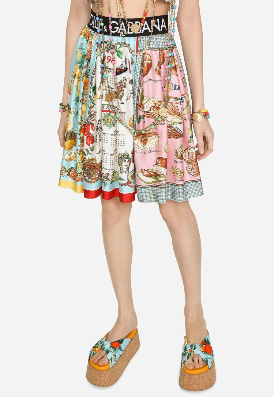 Skirts * | Dolce & Gabbana Mixed Panels Pleated Mini Skirt Multicolor