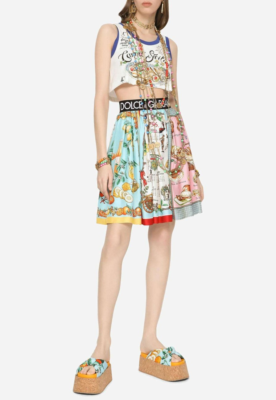 Skirts * | Dolce & Gabbana Mixed Panels Pleated Mini Skirt Multicolor