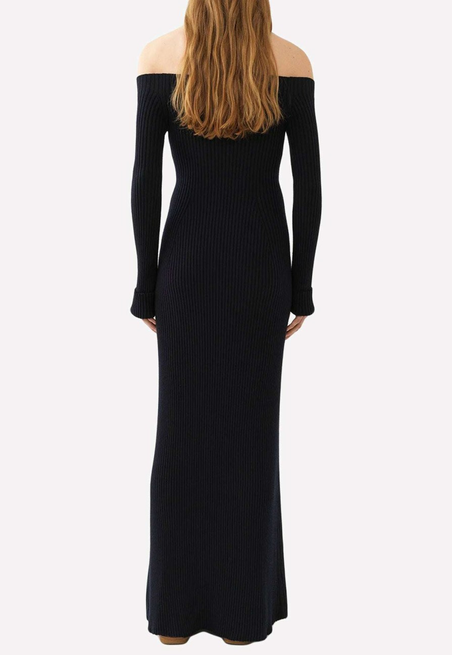 Dresses * | Chloe Off-Shoulder Ribbed Knit Maxi Dress Midnight Blue