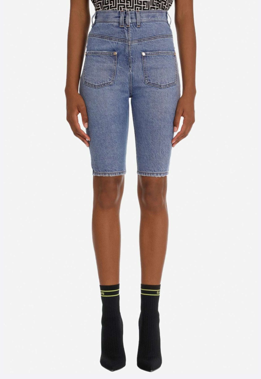 Shorts * | Balmain Denim Cycling Shorts Blue