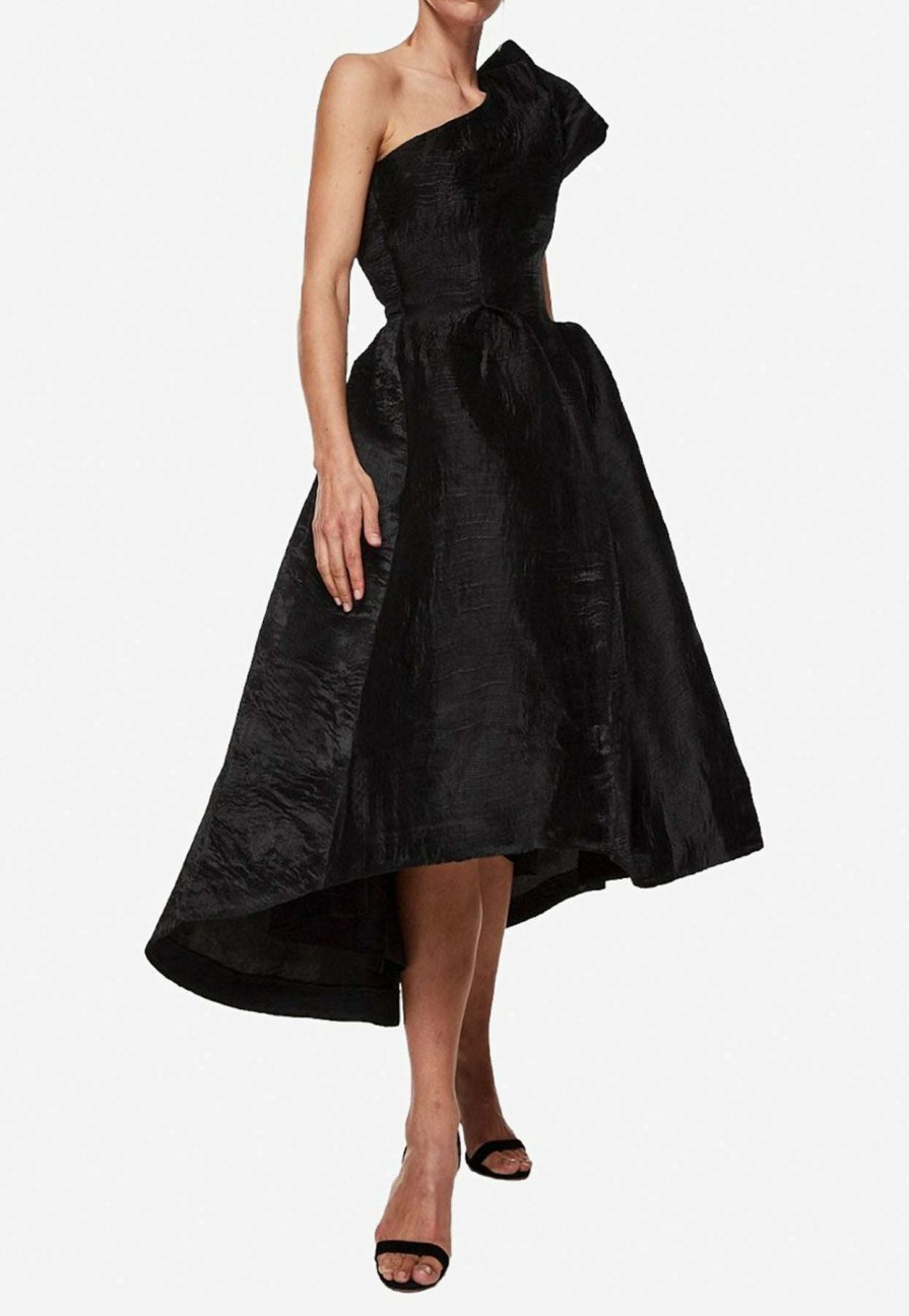 Evening * | Rachel Gilbert Angus One-Shoulder Midi Dress Black