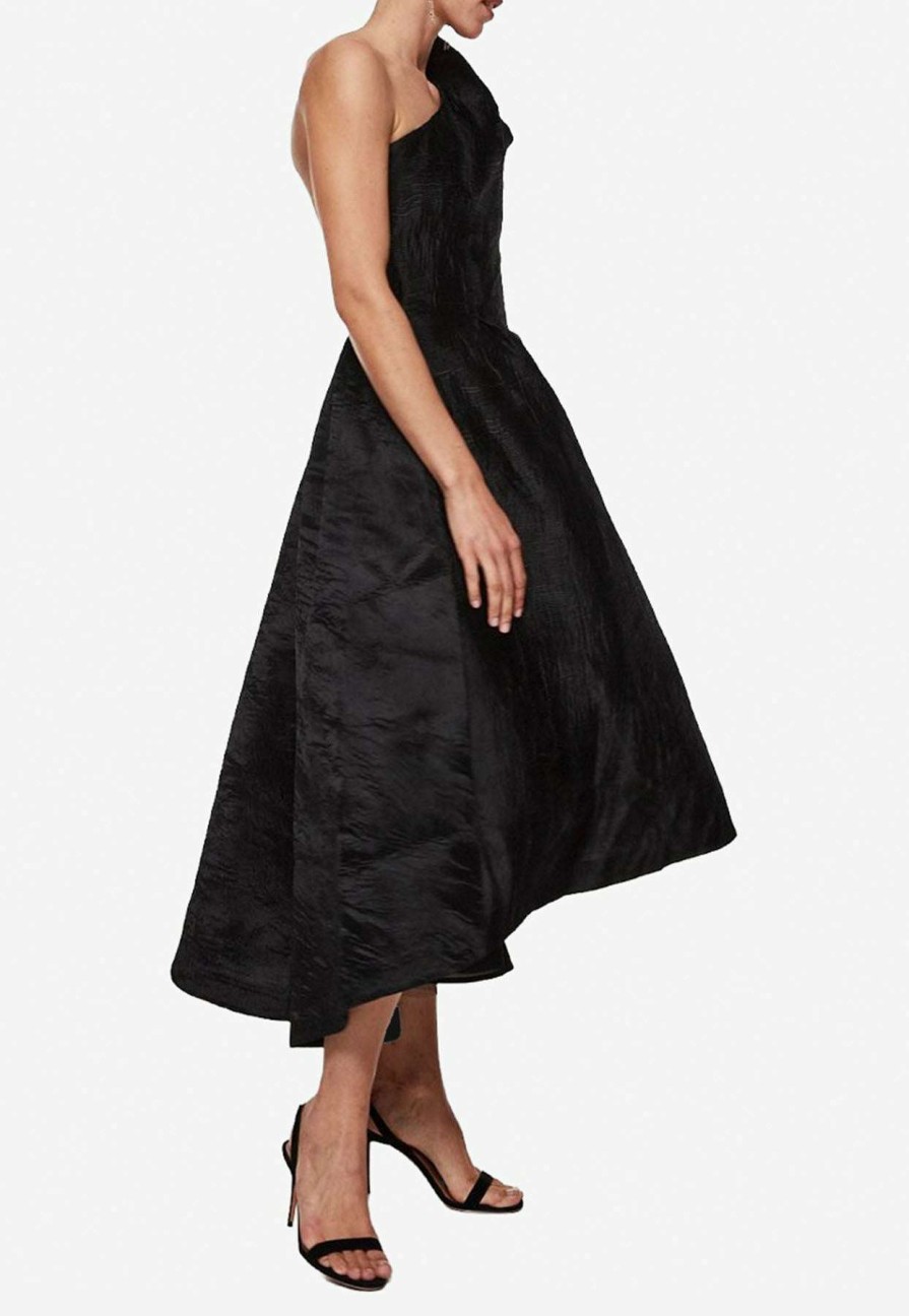 Evening * | Rachel Gilbert Angus One-Shoulder Midi Dress Black