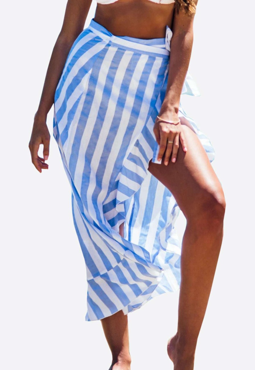 Skirts * | Les Canebiers Senequier Striped Maxi Skirt Blue