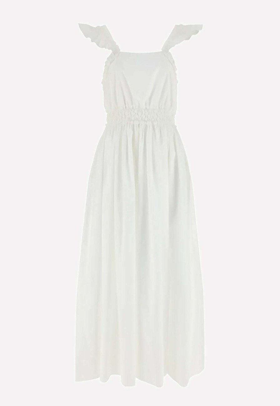 Dresses * | Chloe Ruched Midi Poplin Dress White