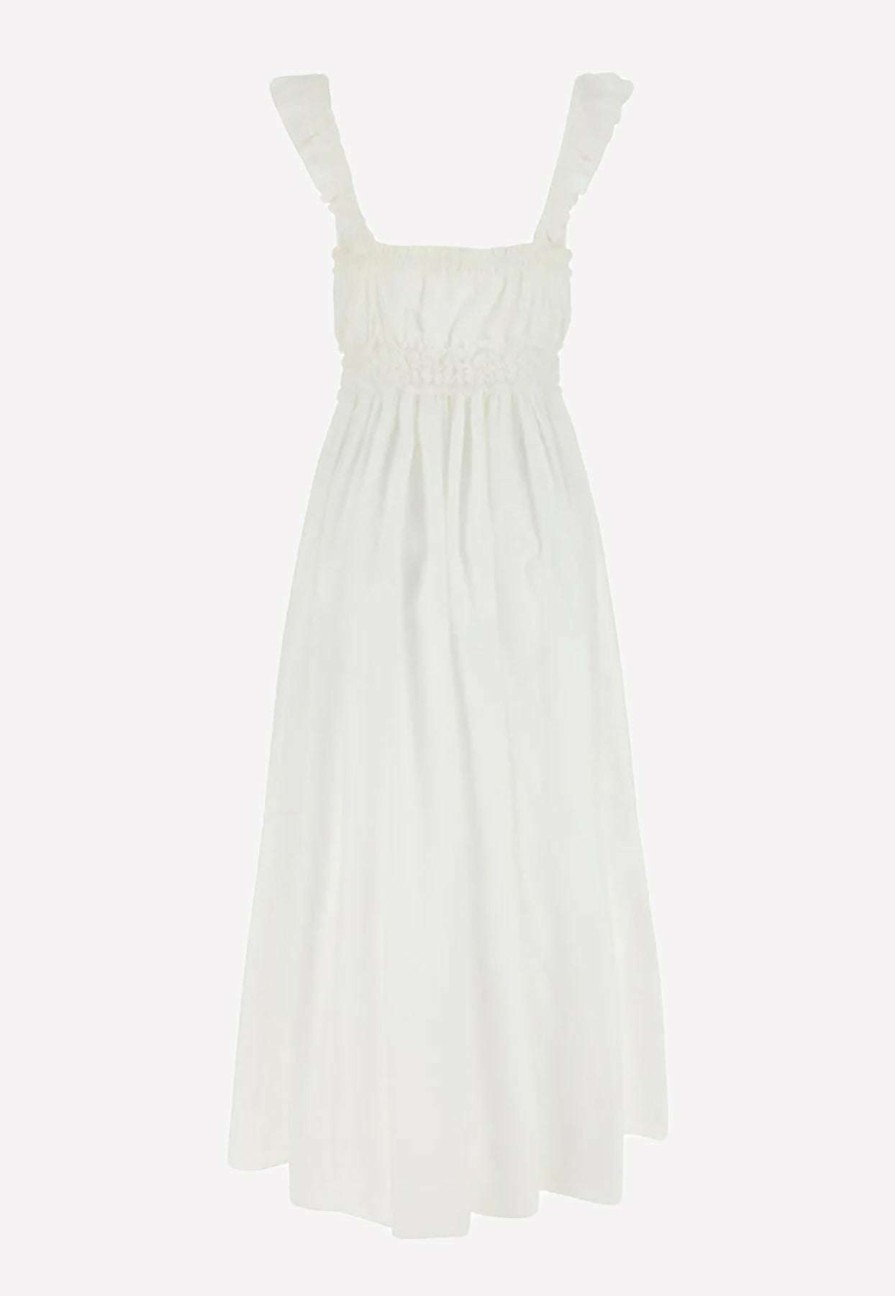 Dresses * | Chloe Ruched Midi Poplin Dress White