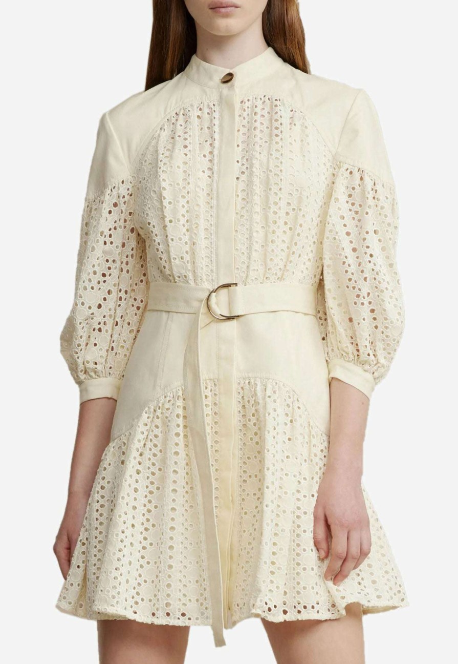 Dresses * | Acler Moore Paneled Lace Mini Dress Cream