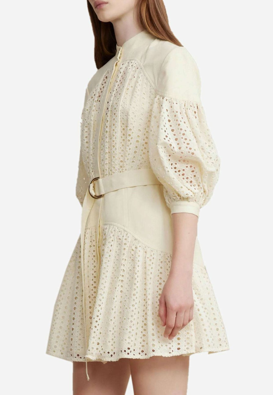 Dresses * | Acler Moore Paneled Lace Mini Dress Cream